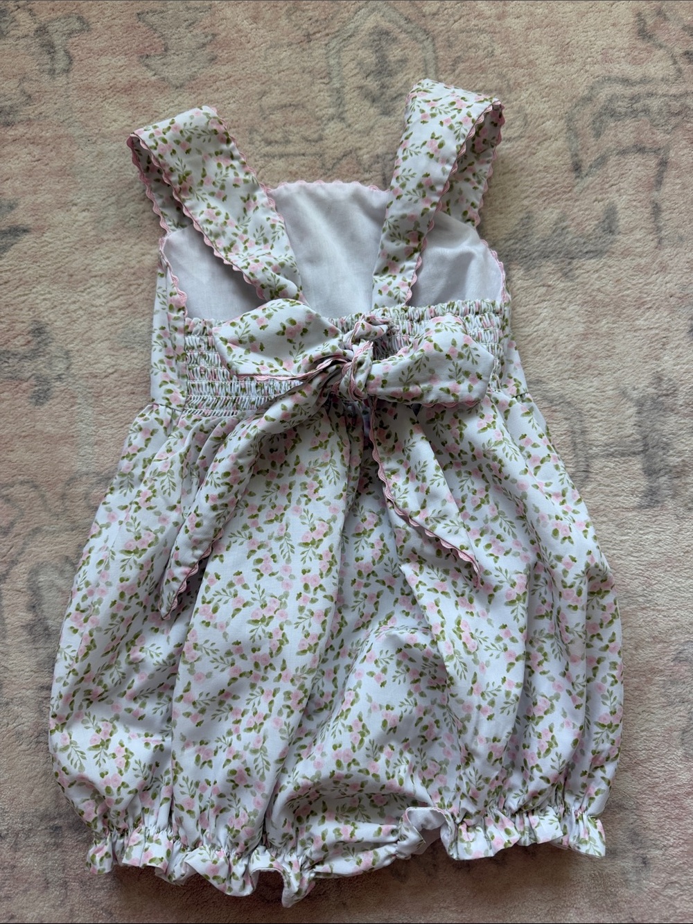 Cecil & Lou Floral Bubble Romper — Pink & Green - Picture 2 of 3